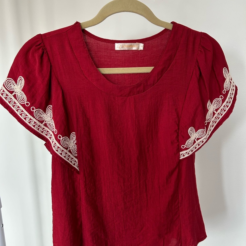 Elegant Red Embroidered Women's Top